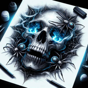 shadow-skull-tattoo – tattoo design ideas free ai generated – ominous – for-collarbone – Gallery: skulls-inkby-ai