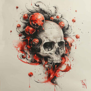 skull-tattoo – tattoo design ideas free ai generated – bizarre – for-lower-leg – Gallery: skulls-inkby-ai