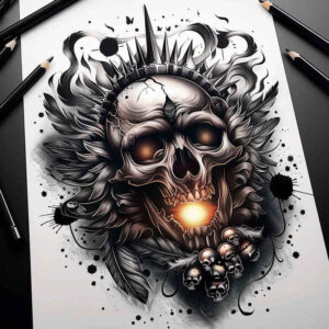 skull-tattoo – tattoo design ideas free ai generated – faded – for-temple – Gallery: skulls-inkby-ai