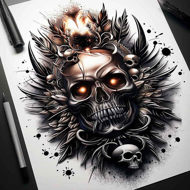 strength-motif-skull-tattoo – tattoo design ideas free ai generated – tar – for-lower-back – Gallery: skulls-inkby-ai