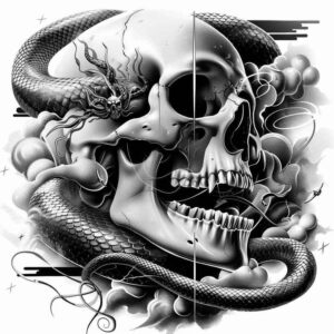 surreal-effect-skull-tattoo-for-men – tattoo design ideas free ai generated – foreboding – for-upper-thigh – Gallery: skulls-inkby-ai
