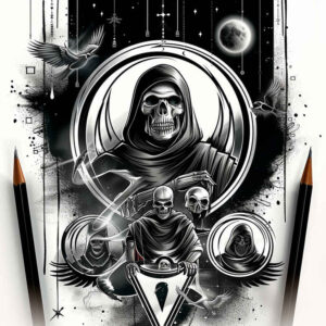 surreal-effect-skull-tattoo-for-men – tattoo design ideas free ai generated – mystic-darkness – for-heel – Gallery: skulls-inkby-ai