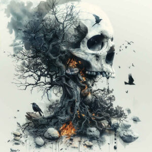 symbolic-meaning-skull-tattoo – tattoo design ideas free ai generated – cobweb – for-lower-chest – Gallery: skulls-inkby-ai