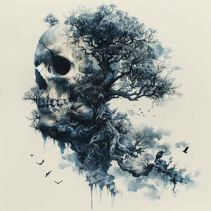 symbolic-meaning-skull-tattoo – tattoo design ideas free ai generated – petrified – for-back-of-neck – Gallery: skulls-inkby-ai