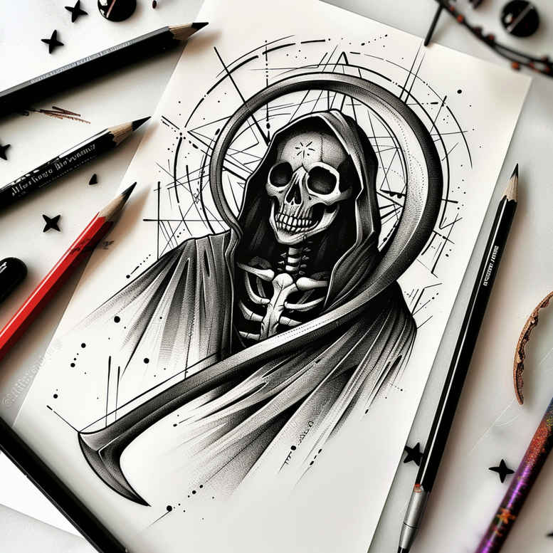 symbolic-skull-tattoo – tattoo design ideas free ai generated – eerie – for-stomach – Gallery: skulls-inkby-ai