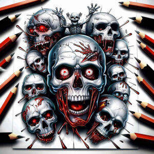 skulls tattoo design ideas line-art decay pattern for back