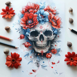 skulls tattoo design ideas Surrealism chromatic flux edgy realism embodying determination