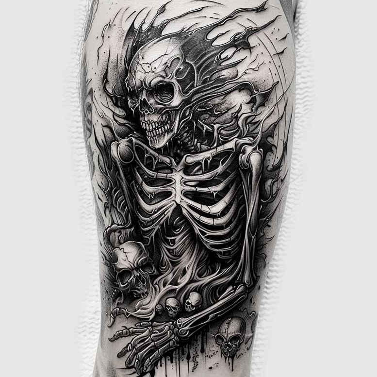 skulls tattoo design ideas Realism real shadows eternal silence for upper thigh
