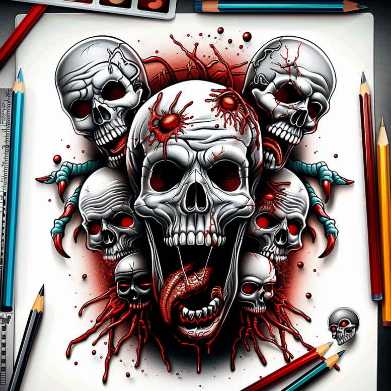 skulls tattoo design ideas Surrealism hyperreal inner structure symbolising courage