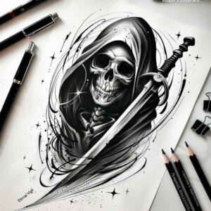 skulls tattoo design ideas Surrealism unreal life reminder for arm