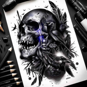 skulls tattoo design ideas Surrealism morphic mortality for lower thigh