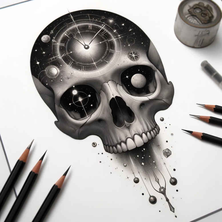 skulls tattoo design ideas Surrealism translucent layers silent watcher symbolising courage