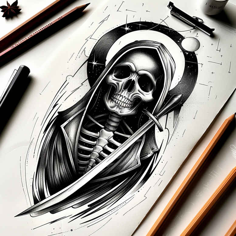 skulls tattoo design ideas Surrealism fantastical elements skeletal art for abdomen
