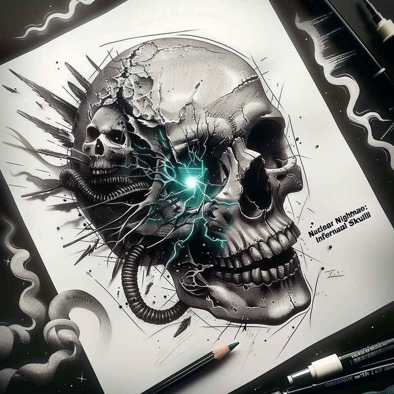 skulls tattoo design ideas Surrealism hallucinatory skeletal art for upper chest