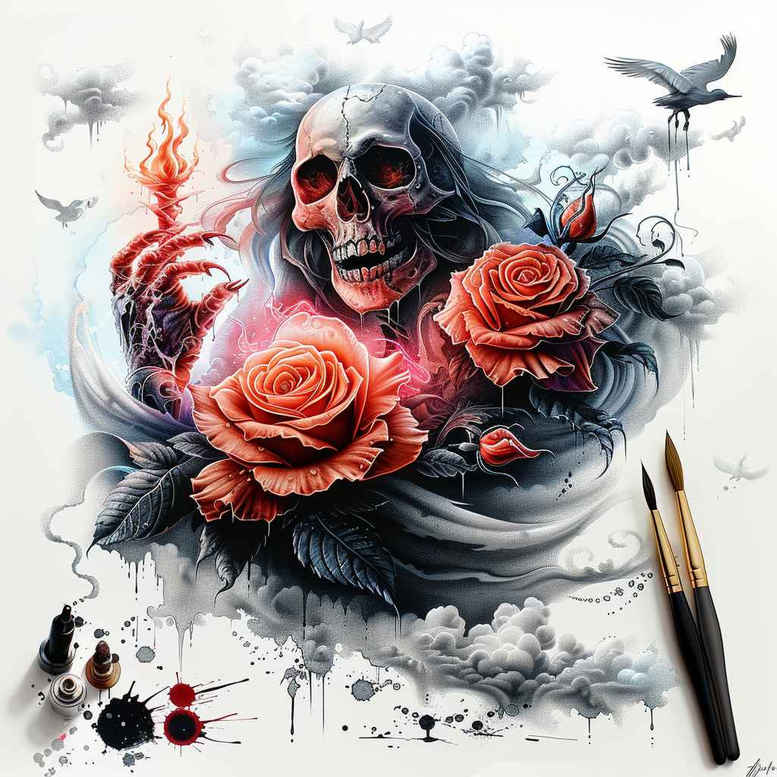 skulls tattoo design ideas Surrealism phantasmagoria tattoo classic for lower arm