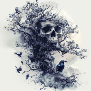 transformation-motif-skull-tattoo – tattoo design ideas free ai generated – chained – for-thigh – Gallery: skulls-inkby-ai