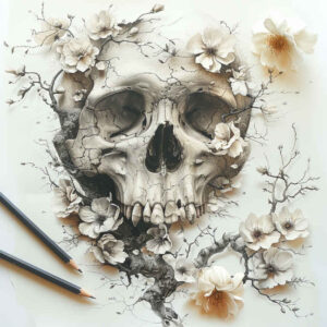 transformation-motif-skull-tattoo – tattoo design ideas free ai generated – haunted – for-lower-thigh – Gallery: skulls-inkby-ai