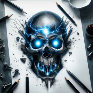 transformation-motif-skull-tattoo – tattoo design ideas free ai generated – noir – for-calf – Gallery: skulls-inkby-ai