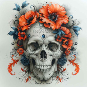 tribal-skull-tattoo – tattoo design ideas free ai generated – chilling – for-lower-chest – Gallery: skulls-inkby-ai