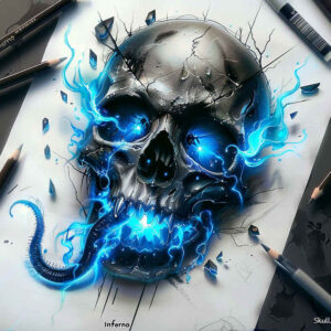 war-motif-skull-tattoo – tattoo design ideas free ai generated – strange-laughter – for-lower-chest – Gallery: skulls-inkby-ai
