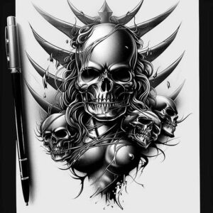 war-motif-skull-tattoo – tattoo design ideas free ai generated – wraith – for-back-of-neck – Gallery: skulls-inkby-ai