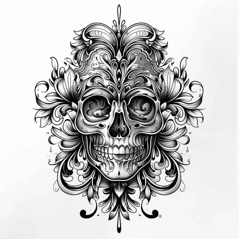 wave-skull-tattoo – tattoo design ideas free ai generated – demonic – for-upper-thigh – Gallery: skulls-inkby-ai