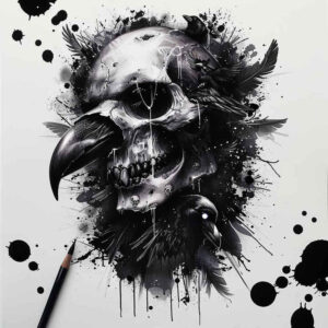 wave-skull-tattoo – tattoo design ideas free ai generated – distorted – for-chest – Gallery: skulls-inkby-ai