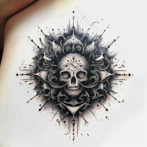 wave-skull-tattoo – tattoo design ideas free ai generated – tattered-clothing – for-fingers – Gallery: skulls-inkby-ai