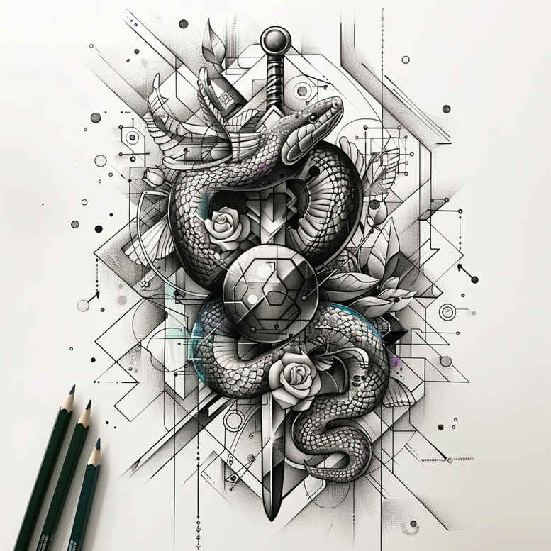 abstract-snake-tattoo – tattoo design ideas free ai generated – pure-design – for-upper-thigh – Gallery: snakes-inkby-ai