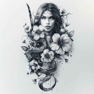 artistic-detail-snake-tattoo – tattoo design ideas free ai generated – clean-lines – for-back-shoulder – Gallery: snakes-inkby-ai