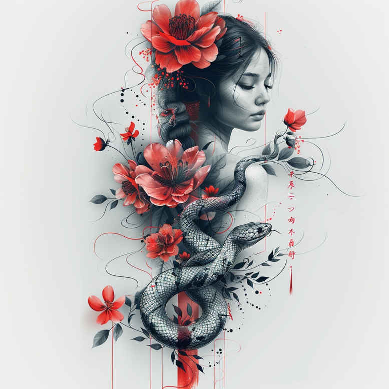 colorful-snake-tattoo – tattoo design ideas free ai generated – clean-lines – for-chest – Gallery: snakes-inkby-ai