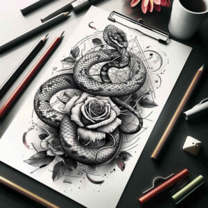 contour-snake-tattoo – tattoo design ideas free ai generated – crisp-outline – for-nape – Gallery: snakes-inkby-ai