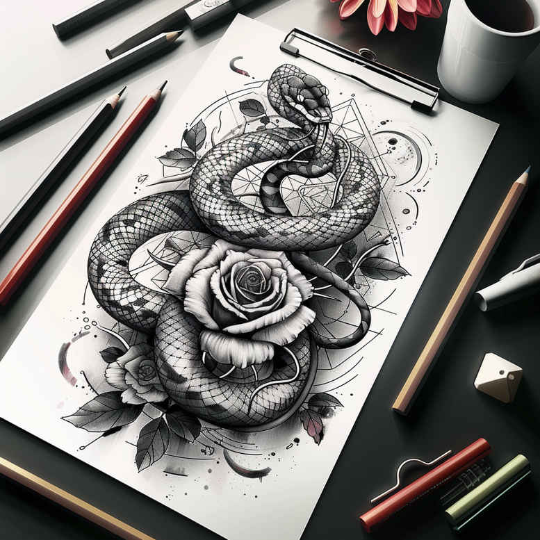 contour-snake-tattoo – tattoo design ideas free ai generated – crisp-outline – for-nape – Gallery: snakes-inkby-ai