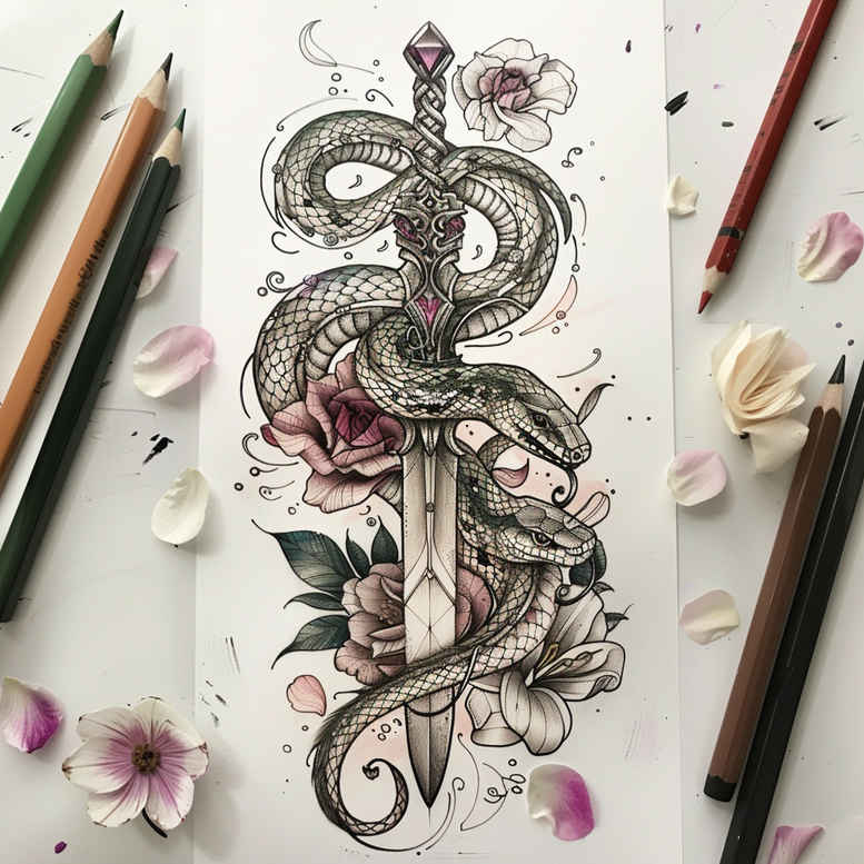 delicate-snake-tattoo-for-men – tattoo design ideas free ai generated – gentle-angle – for-spine – Gallery: snakes-inkby-ai