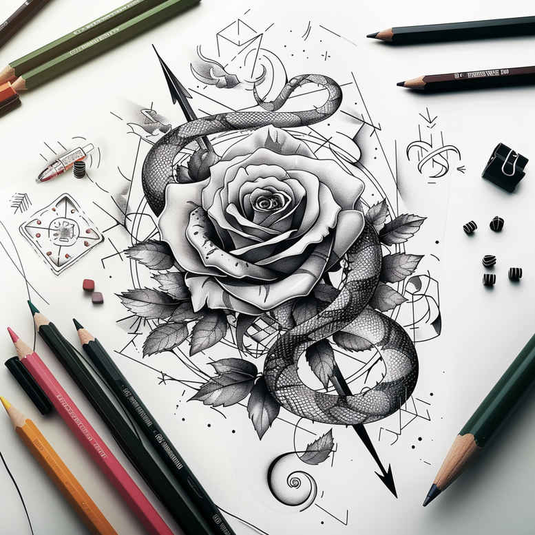 detailed-snake-tattoo – tattoo design ideas free ai generated – airy – for-elbow – Gallery: snakes-inkby-ai