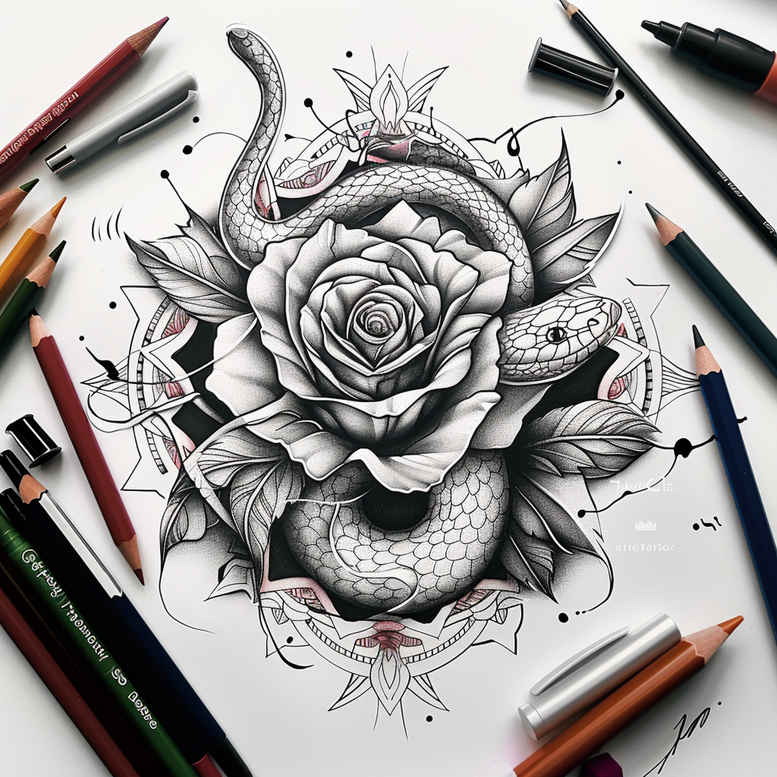 detailed-snake-tattoo – tattoo design ideas free ai generated – pinprick – for-stomach – Gallery: snakes-inkby-ai