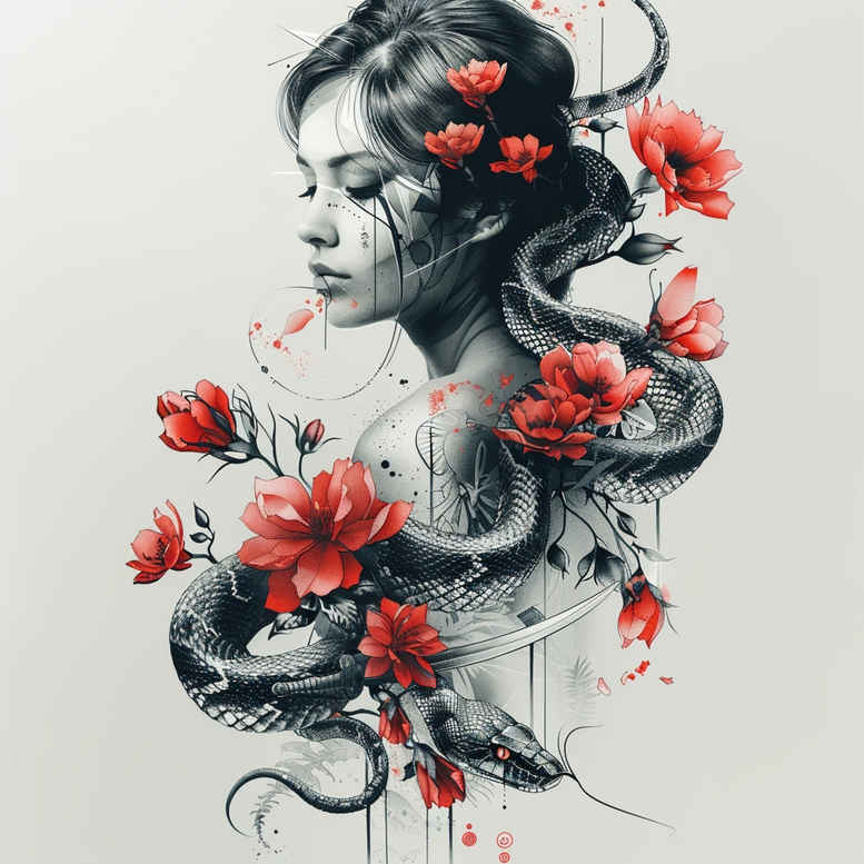 energy-snake-tattoo – tattoo design ideas free ai generated – essential-lines – for-scapula – Gallery: snakes-inkby-ai