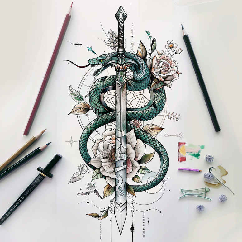 energy-snake-tattoo – tattoo design ideas free ai generated – symbol-mark – for-neck – Gallery: snakes-inkby-ai