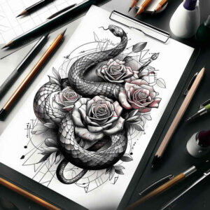 feather-snake-tattoo – tattoo design ideas free ai generated – gentle-angle – for-collarbone – Gallery: snakes-inkby-ai