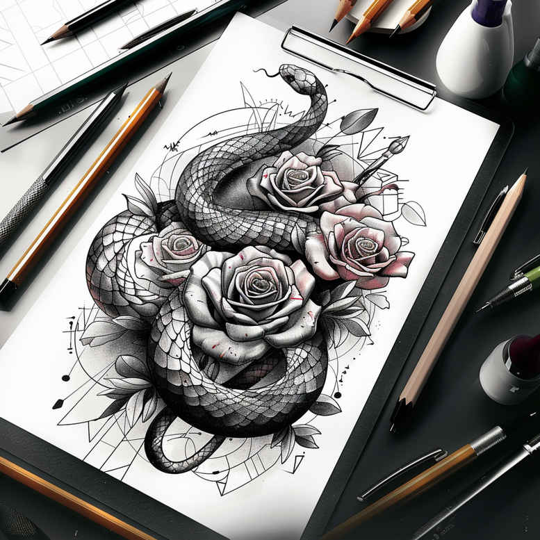 feather-snake-tattoo – tattoo design ideas free ai generated – gentle-angle – for-collarbone – Gallery: snakes-inkby-ai