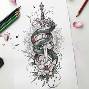 feather-snake-tattoo – tattoo design ideas free ai generated – micro-tattoo – for-neck – Gallery: snakes-inkby-ai