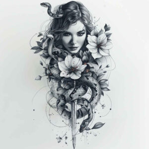for-women – tattoo design ideas free ai generated – no-shading – for-collarbone – Gallery: snakes-inkby-ai
