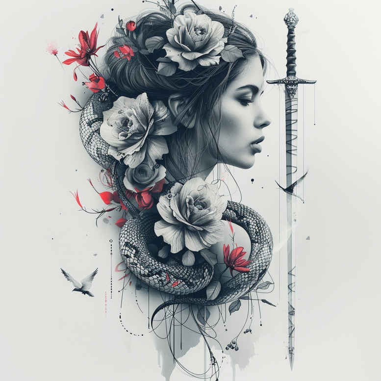 geometric-detail-snake-tattoo – tattoo design ideas free ai generated – nonintrusive – for-upper-back – Gallery: snakes-inkby-ai