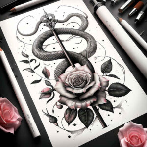 geometric-snake-tattoo – tattoo design ideas free ai generated – small-detail – for-back-shoulder – Gallery: snakes-inkby-ai