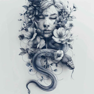 life-motif-snake-tattoo – tattoo design ideas free ai generated – single-color – for-upper-thigh – Gallery: snakes-inkby-ai