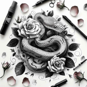 life-symbol-snake-tattoo – tattoo design ideas free ai generated – minimal-texture – for-upper-back – Gallery: snakes-inkby-ai