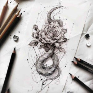 line-snake-tattoo – tattoo design ideas free ai generated – ultra-thin – for-knee – Gallery: snakes-inkby-ai