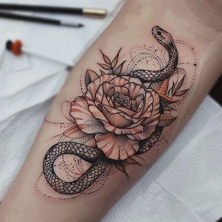 motion-snake-tattoo – tattoo design ideas free ai generated – discreet-mark – for-upper-shoulder – Gallery: snakes-inkby-ai