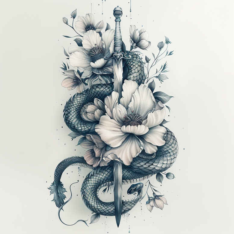 motion-snake-tattoo – tattoo design ideas free ai generated – sparse – for-back-of-neck – Gallery: snakes-inkby-ai