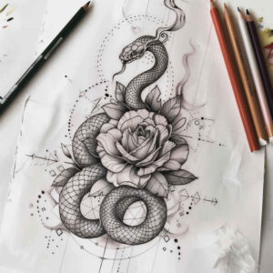 moving-snake-tattoo – tattoo design ideas free ai generated – clean-lines – for-knee – Gallery: snakes-inkby-ai